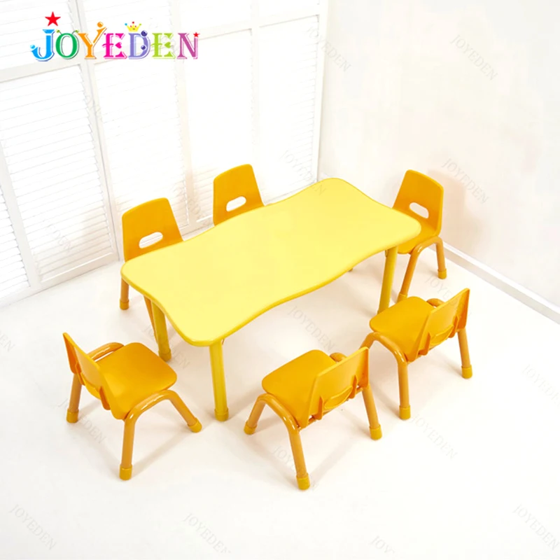 Newest Kindergarten Preschool Furniture Wave Edge Wooden Reading Study Table Kids Homework Table