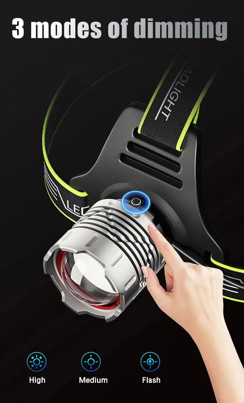 Powerful 1000 Lumen high power white lazer wick head lamp Waterproof head torch Led Rechargeable Zoom Headlamp