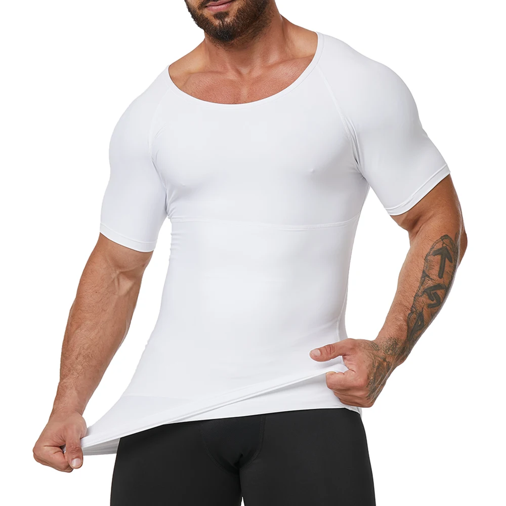 4-Way Stretch Cooling Fabric Compression Shirt Men Shapewear For Chest Abdomen Slimming Undershirt Short Sleeve Body Shaper