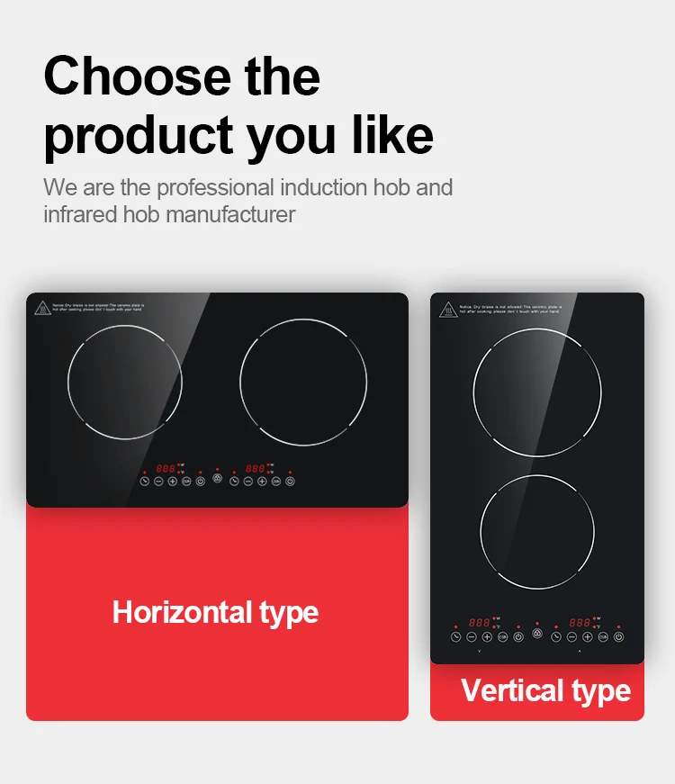 US horizontal type induction stove kitchen appliance 110-120V 1800W built-in 2 induction cooktop