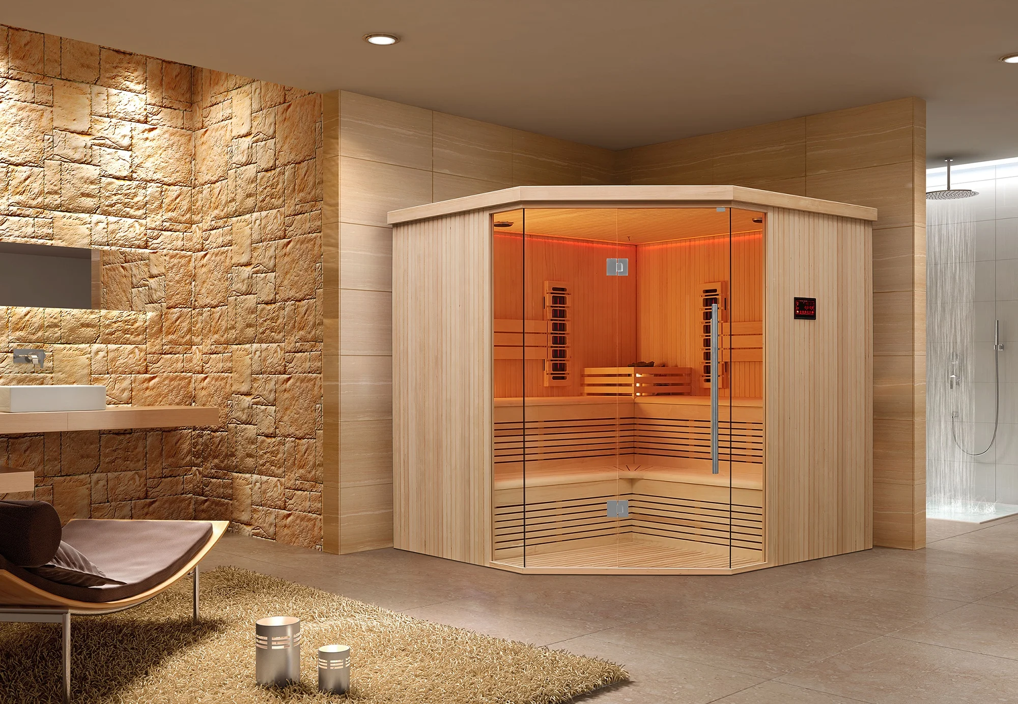 Traditional red cedar hemlock luxury Indoor dry Sauna Room with CE certificate WS-1813