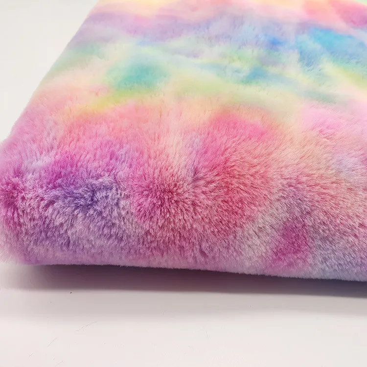Goods in stock lovable rabbit wool soft polyester tie dye velvet fabric for toy