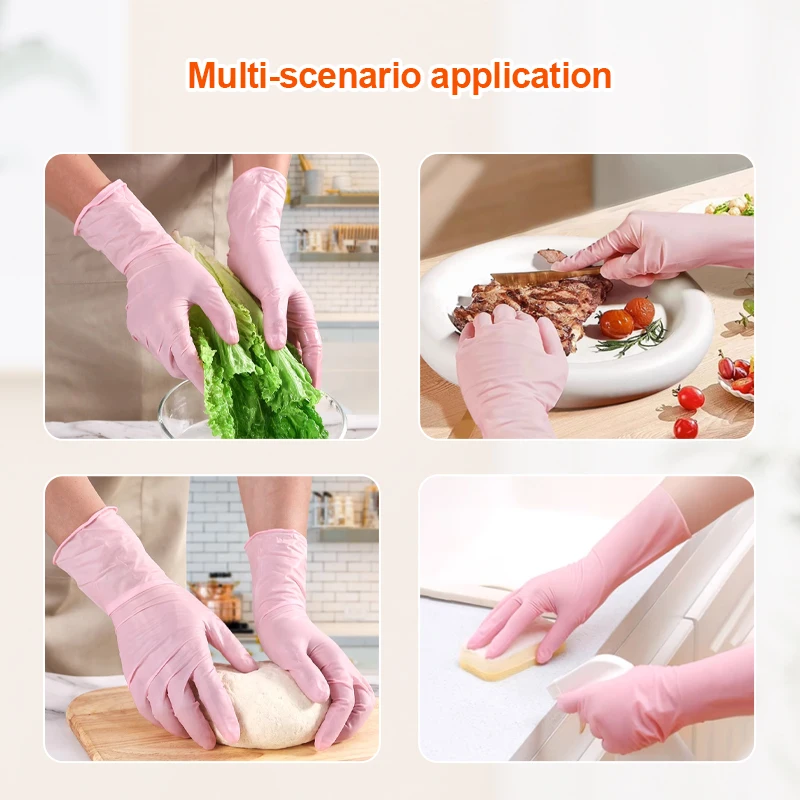 12 inch white disposable nitrile gloves extra thick extra length food safety cleaning household heavy duty nitrile gloves