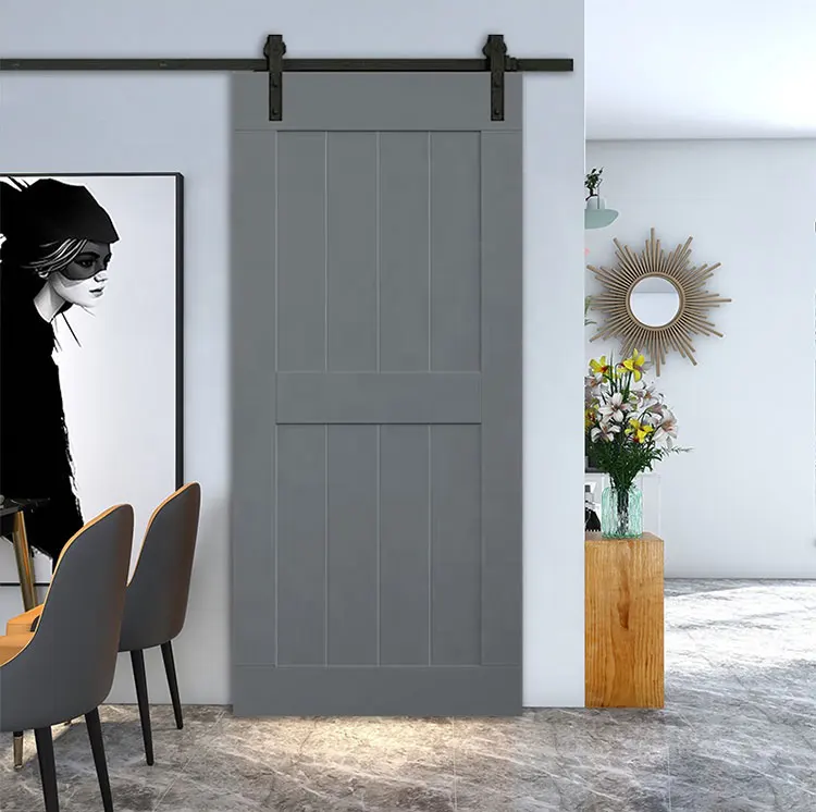 Simple vintage log toilet door with glass Japanese-style interior partition Safety hanging rail sliding barn door