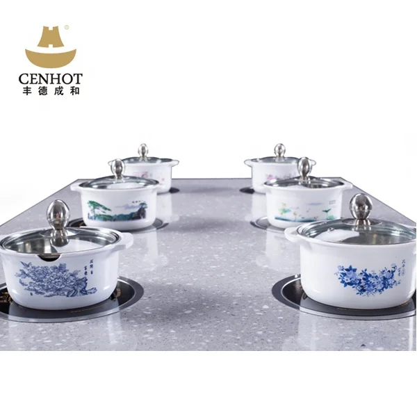 Коммерческий квадратный горячий горшок CENHOT, индукционная плита, стол для ресторана со встроенным мраморным кварцевым цепочным столом для ресторана