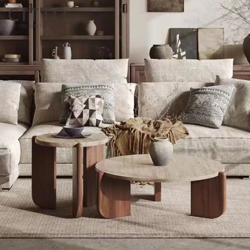 Contemporary Round Nesting Coffee Table Black Gold Metal Side Glass Marble mdf Wooden 3 pieces Tea Coffee Table Set Center Table