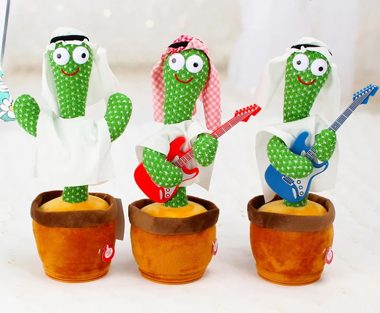 Cute Style Dancing Light Recording Musical Cactus Plush Toy Soft Cotton Stuffed Toy with Talk Back Feature