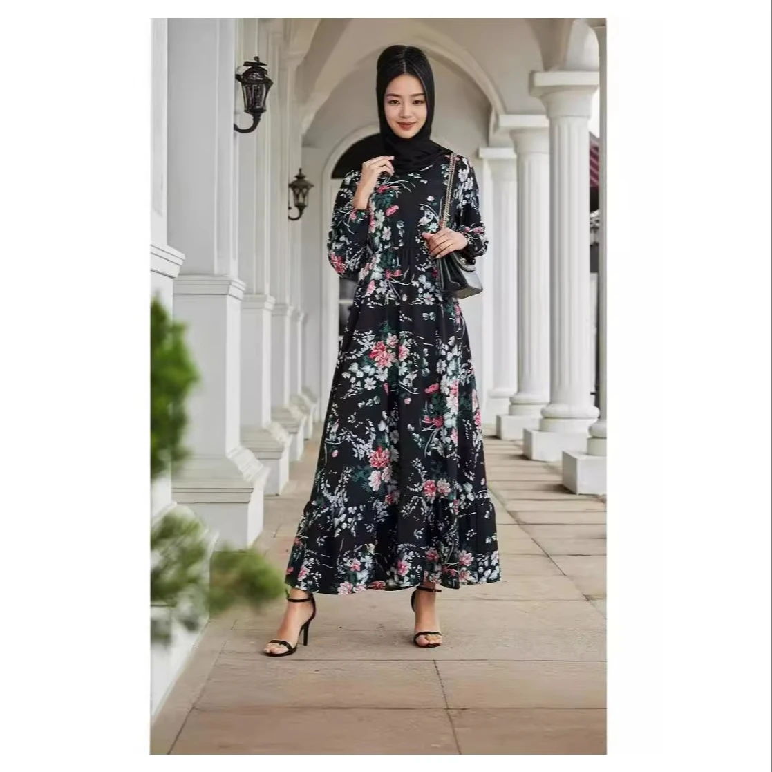 New 2024 Wholesale Elegant Muslim Women Maxi Ladies Clothes Long Sleeve Dress Abaya Dubai Party
