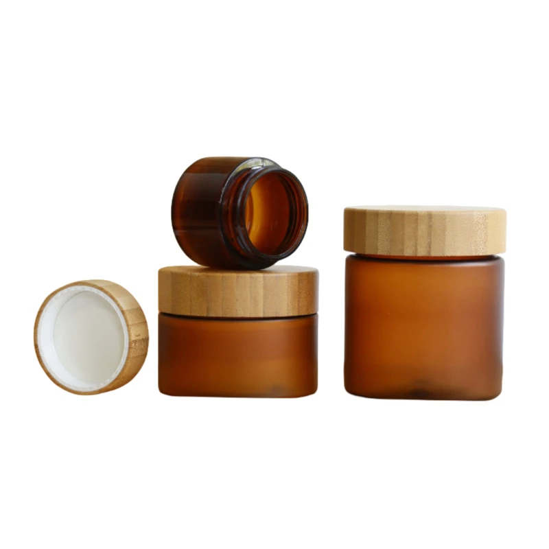 50ml 150ml 250ml 500ml Natural Made Bamboo Lid Clear Frost Amber Color PET Cream Body Scrub Butter Jar Packaging Wholesale