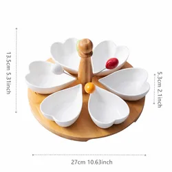 Eco-friendly tableware food grade porcelain snack bowls with bamboo handle and food picks ceramic dry nut fruit plate