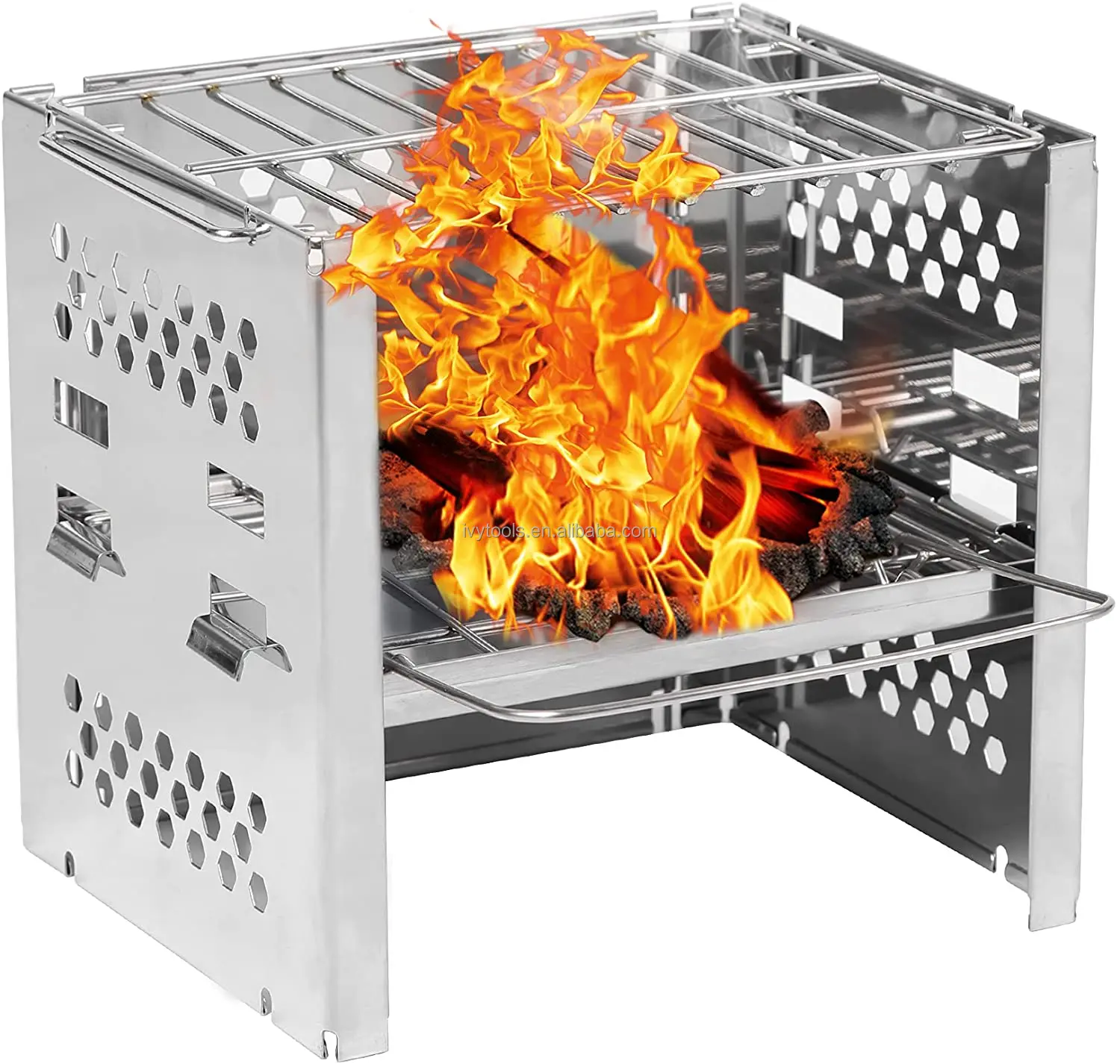 
Amazon Hot Sale Folding Stove Mini Stainless Steel Wood Burning Camp Stove 