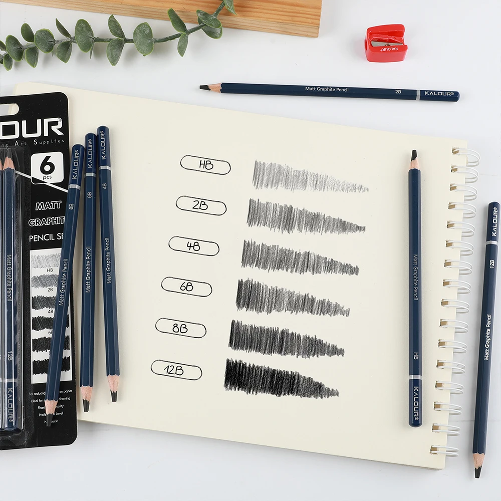 KALOUR Hot Sale High grade Soft Core Blister Pack Sketch Pencil 6pcs MATT Graphite Pencil for Artist and Student and Hobbist