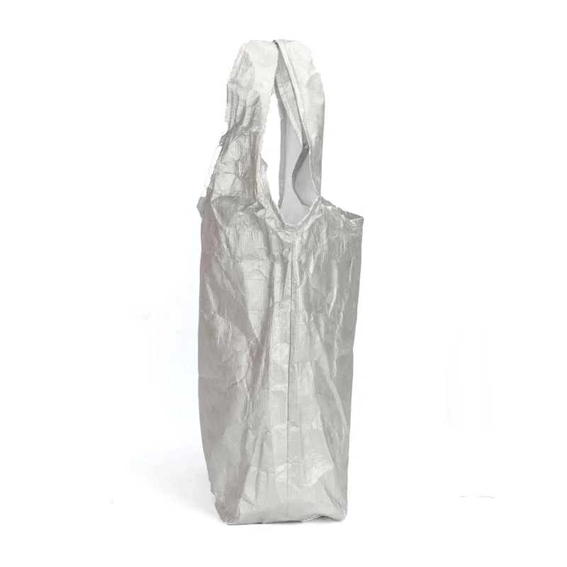 New simple washable tyvek paper handbag lightweight silver tyvek grocery shopping bag coated soft tyvek tote bag