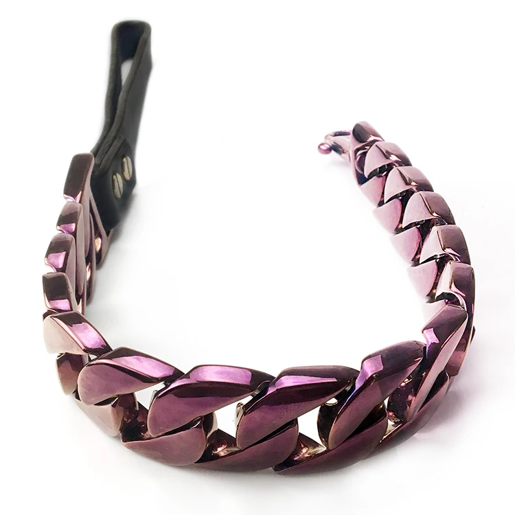 3.2 cm Width New Pet Products Stainless Steel Big Cuban Metal Heavy Strong Chain Luxury Dog Leash with Real Leather