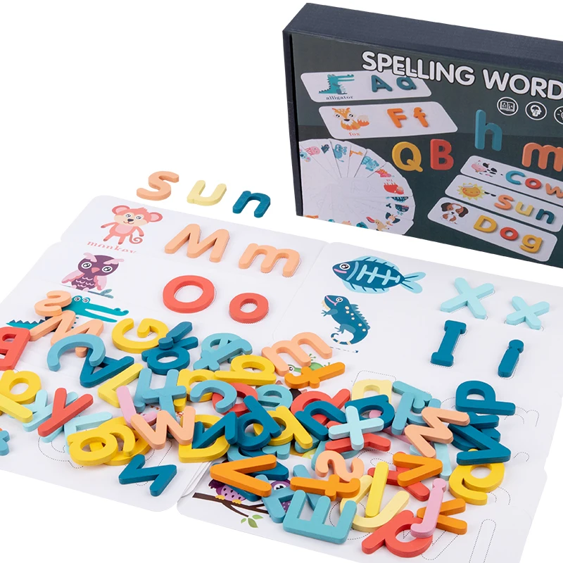 Kids Montessori Spell Word Game Wooden Toy Early Learning Jigsaw Letter Alphabet 3D Puzzle Baby Educational Toys for Children
