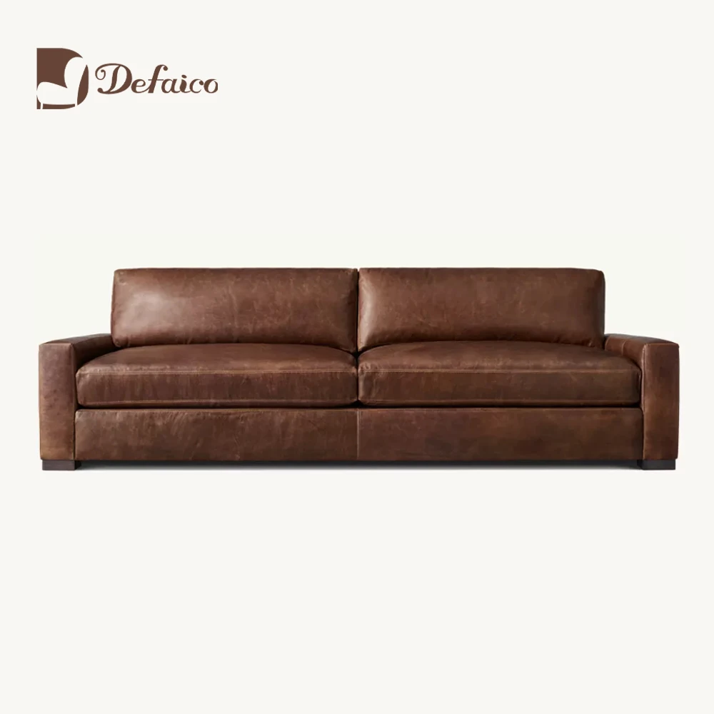 Defaico New Design Vintage Excellent Quality Brown Leather Sofa for Living Room