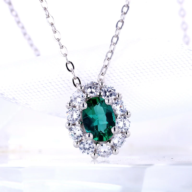 
5x7mm Oval Shape Lab Emerald Gemstone 925 Silver Necklace Pendant Wholesale 