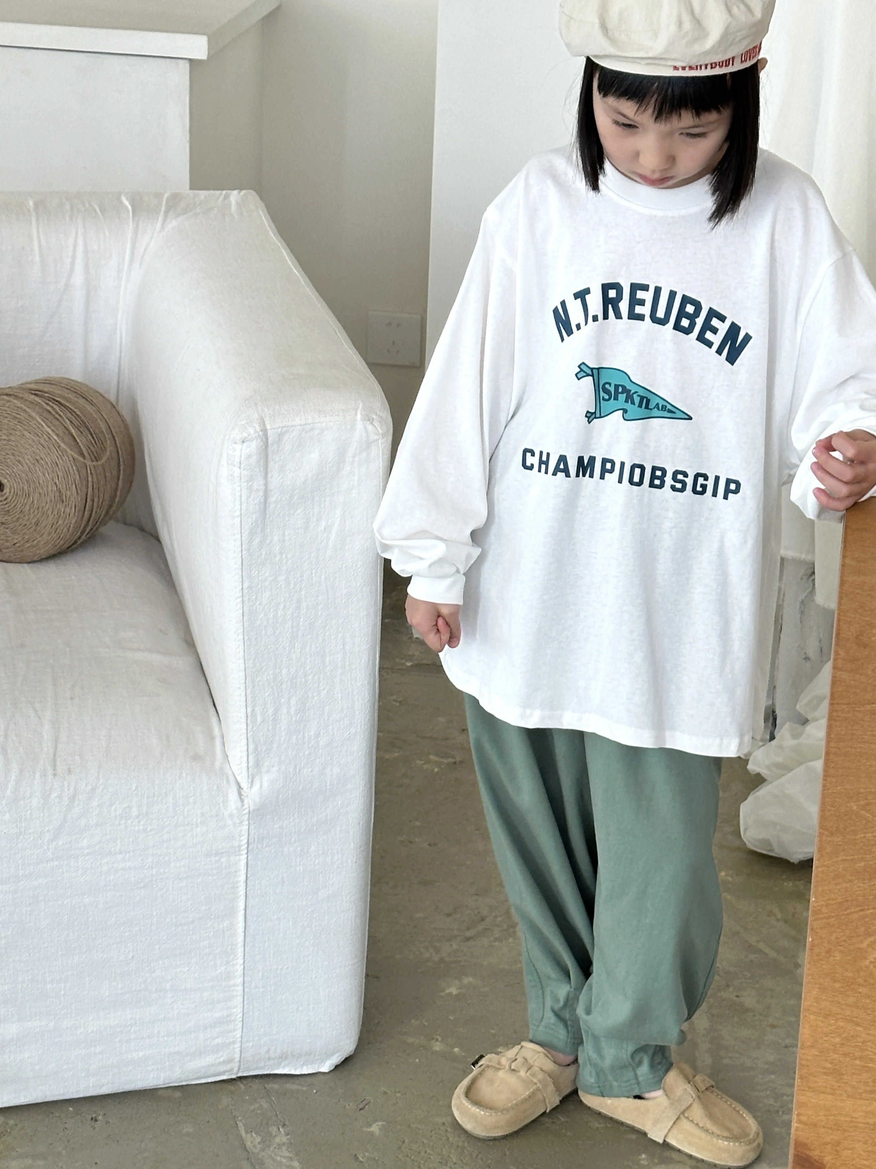 Kids Wear Wholesale Oversize Long Sleeve Girls Blank Peter Pan Collar Printed T-shirt For Girls