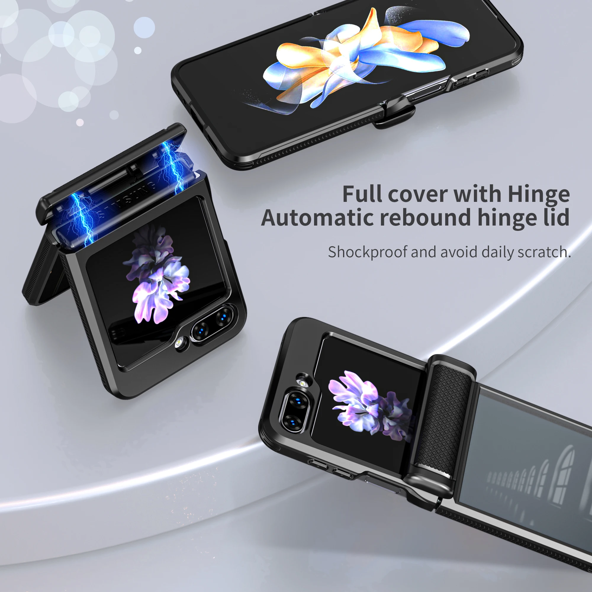 New Arrival Case For Samsung Galaxy Z Flip 5 5G Case, Clear Phone case With Rebound Hinge and Tempered Glass Lens