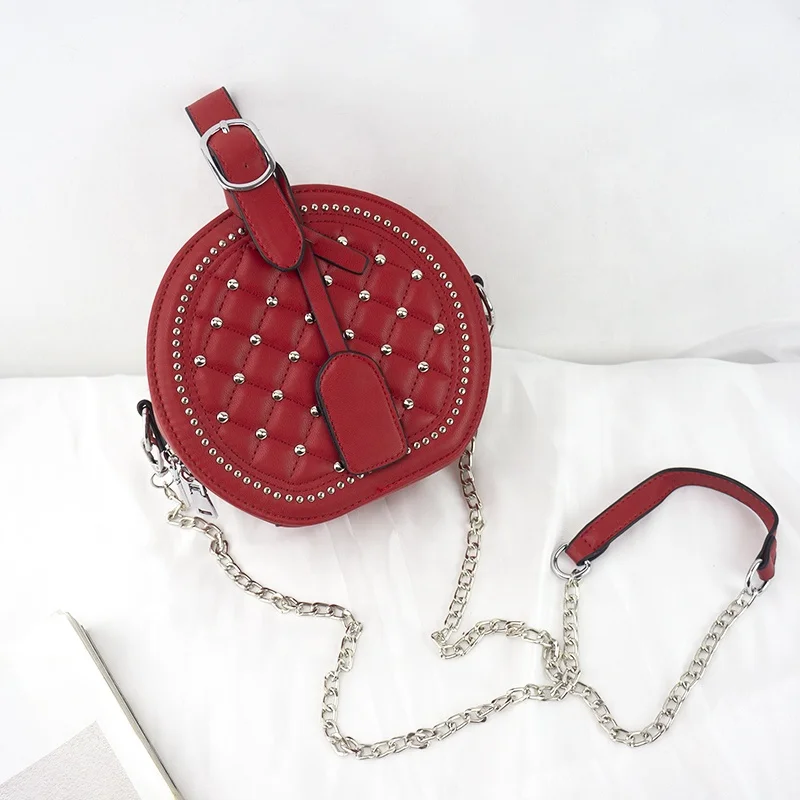 Luxury Round Handbag For Women Rivet Messenger Crossbody Bags Female Shoulder Bag PU Leather Ladies Purse Top Handle