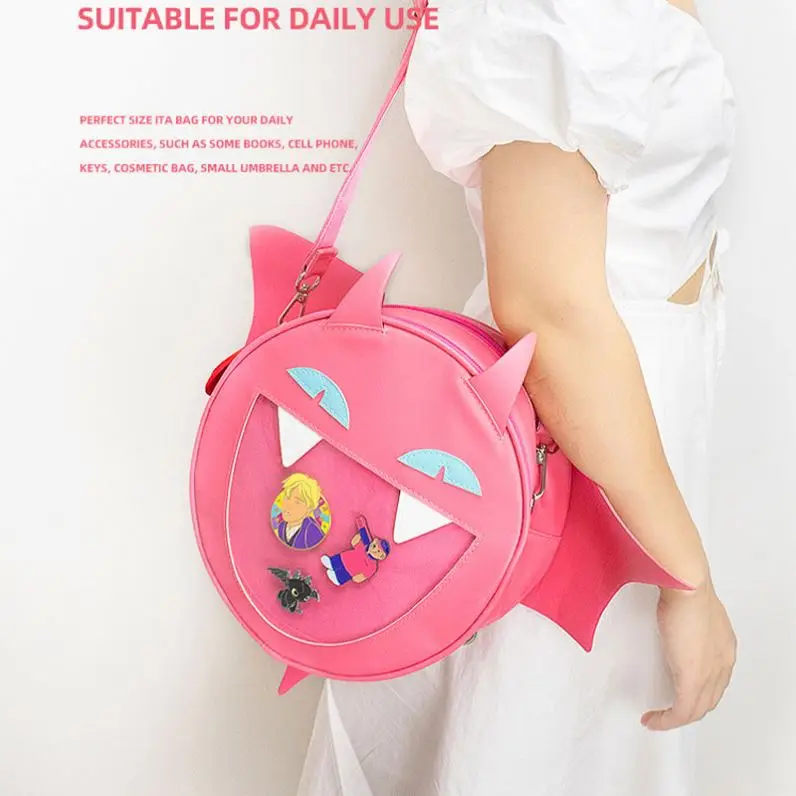 Custom Manufacturer Pin Display  Pu Leather Round cat Shape Crossbody Kawaii shoulder Ita Backpack bag For Girls