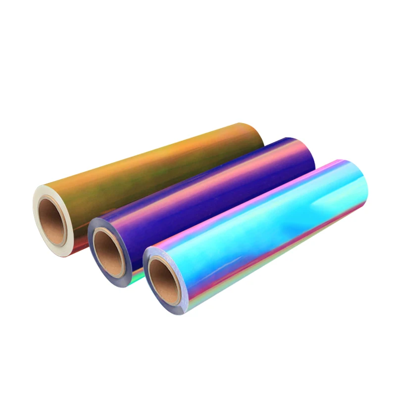 Qingyi High elastic holographic htv rolls metallic film hologram chameleon rainbow heat transfer vinyl for t-shirt