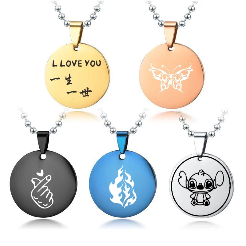 Stainless steel round pendant blank round brand titanium steel brand dog brand metal pendant vacuum plating gold medal