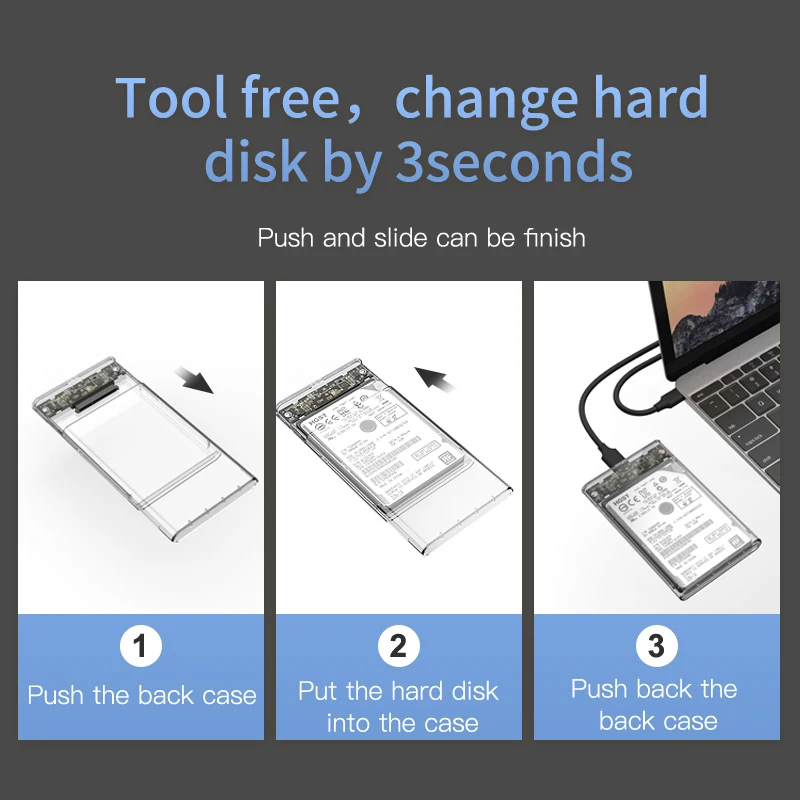OEM Factory 2.5 inch Hard Drive Case Transparent HDD Enclosure with USB Port for Laptop 5Gbps Transfer Rate HDD Caddy