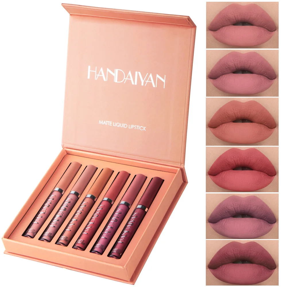 HANDAIYAN 6 PCS Lipstick Set Make-up for women Sexy Long Lasting Liquid Lipstick Glaze Set Nonstick Cup Waterproof beauty Makeup