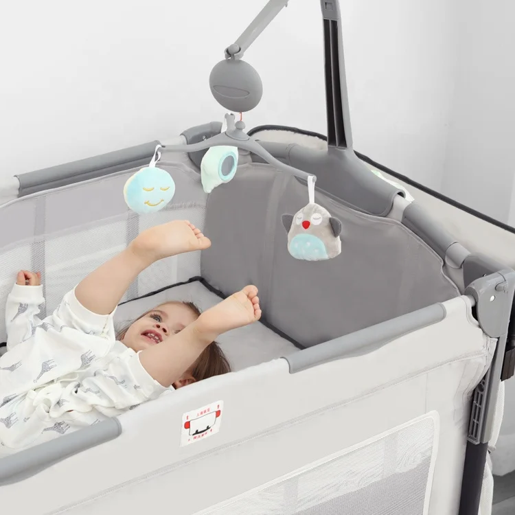 Baby Bed Adaptable to Splicing Bed Crib Pendulum Folding Cradle Removable Portable Newborn Cot Game Bassinet Bumper Nest