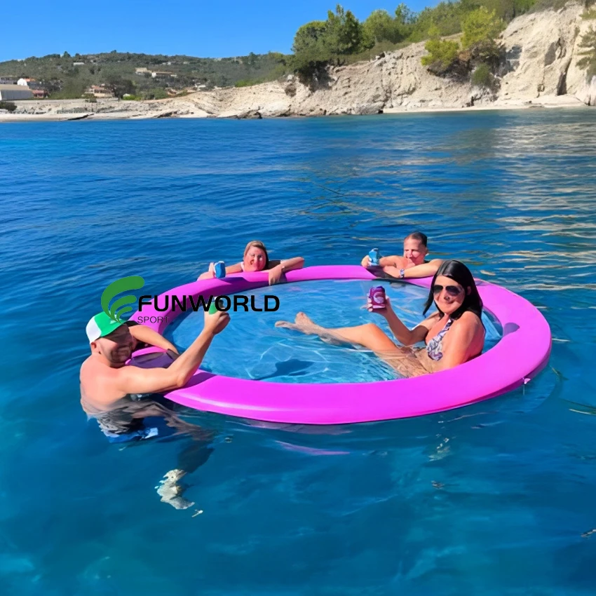 Outdoor Inflatable Mesh Water Hammock 8ft 10ft Round Inflatable Floating Water Mats Water Play Equipment For Sea Pool