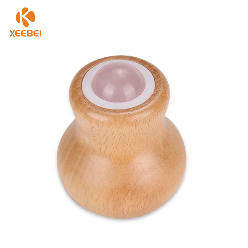 Wooden gourd shape crystal rose quartz v jade facial roller jade roll with box