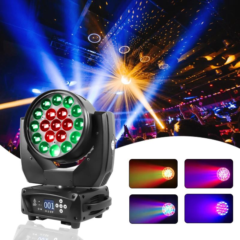Aura Led Moving Light Rgbw Led Zoom Wash Moving Stage Beam Lights 19 Pcs 15W LCD Display 70 Led 90w Moving Head -20 - 40 95 21