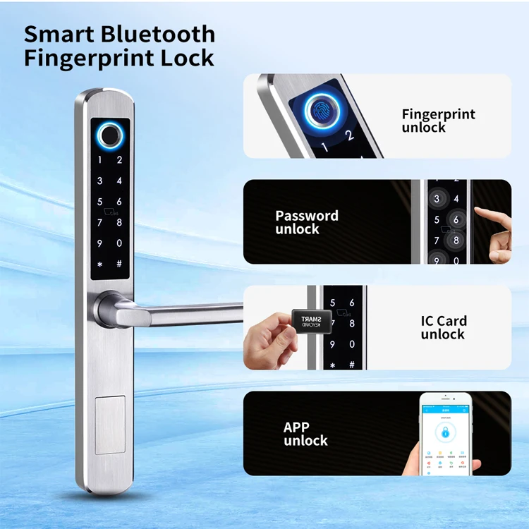 Stainless Steel 304 CE FCC IP65 TTLock App Fingerprint Password Keyless Entry Bedroom Aluminum Smart Sliding Door Lock