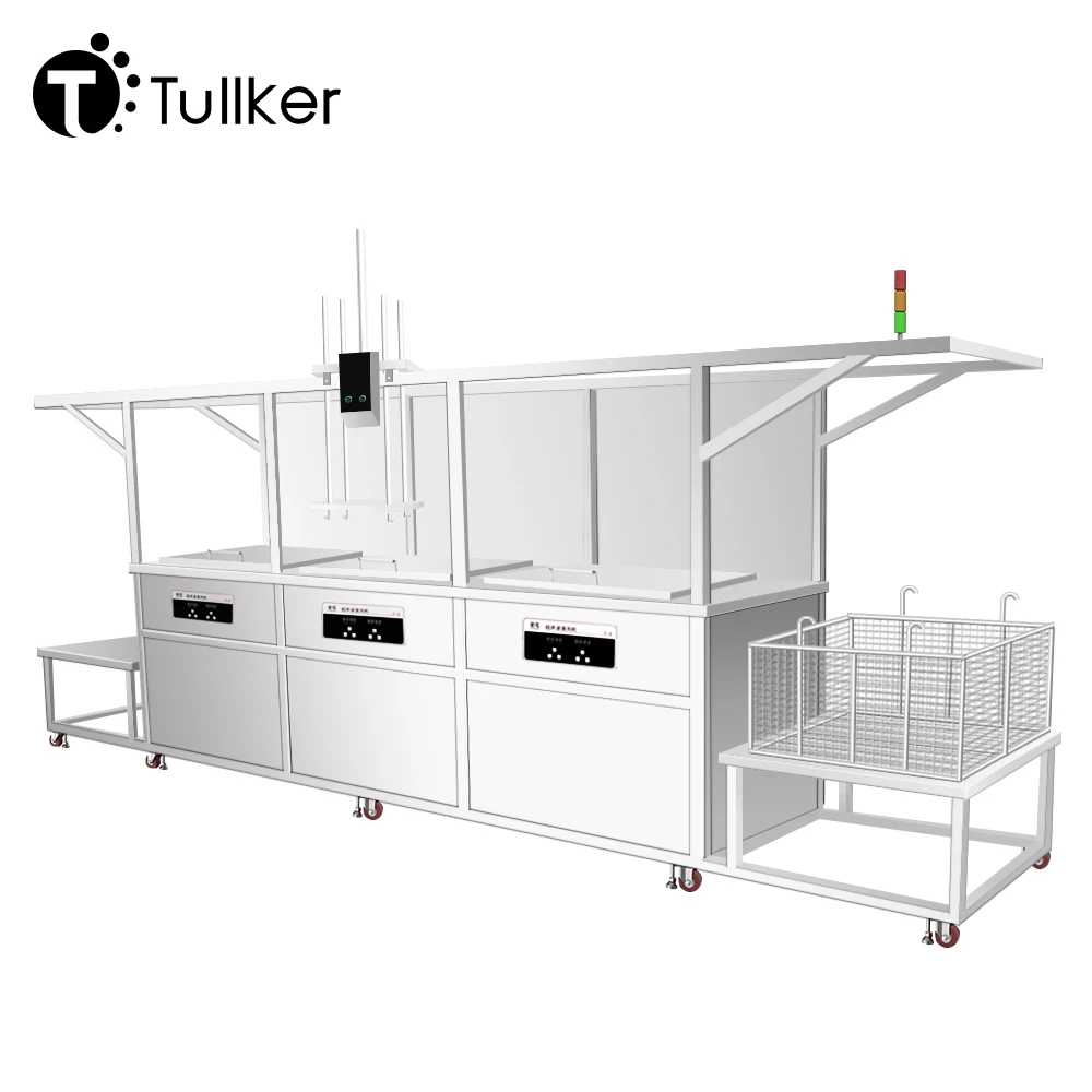 Tullker Three Station Semi Automatic Ultrasonic Cleaner Loading Unloading Port Lifting Manipulator Ultra Sonic Cleaning Chamber