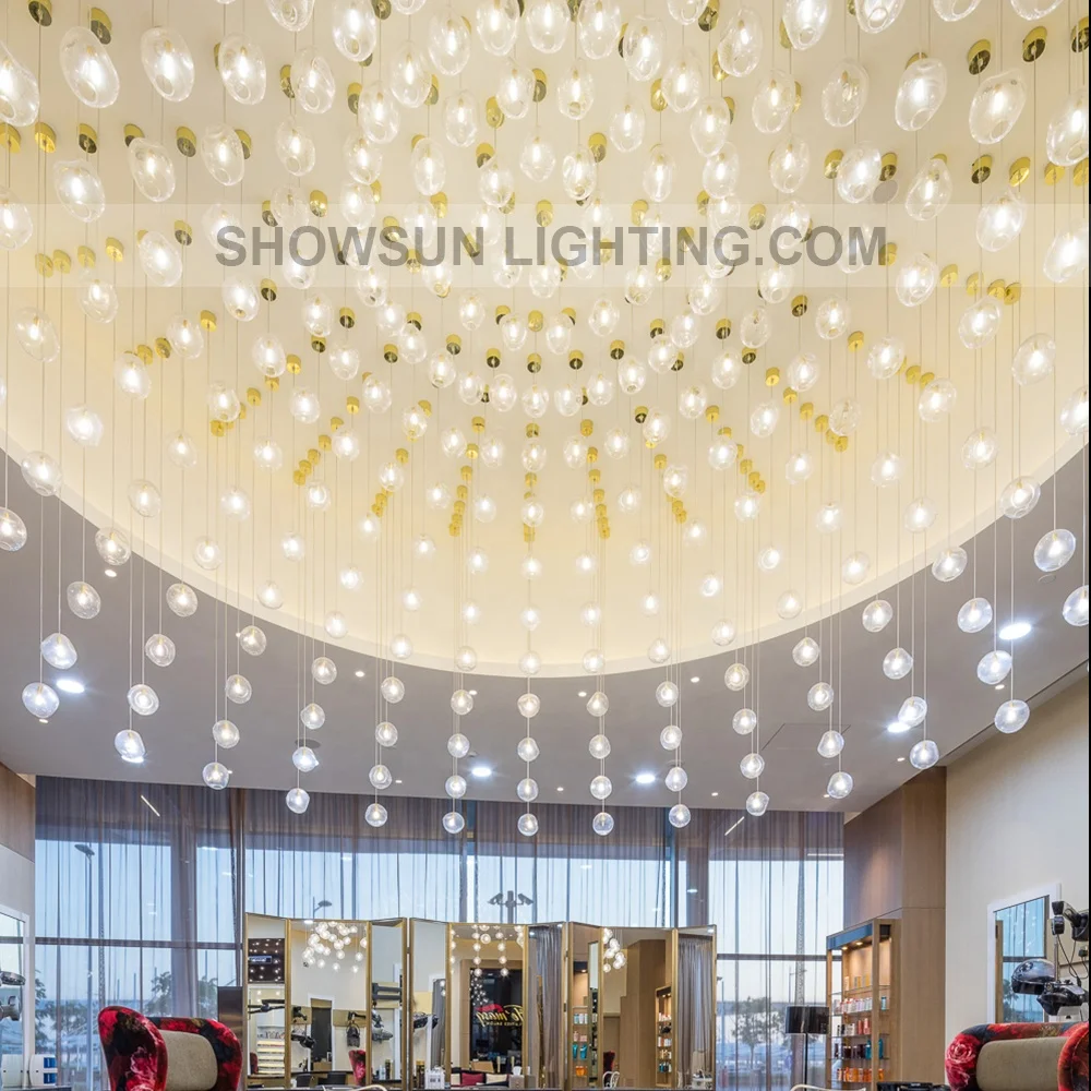 Custom made glass staircase long large chandelier modern high ceiling ball bubble