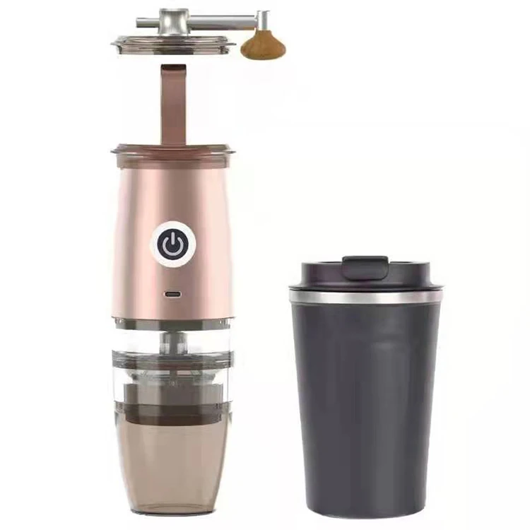 Hot selling Stainless Steel 5 level mini 2 in 1 hand electric coffee bean grinder with cup