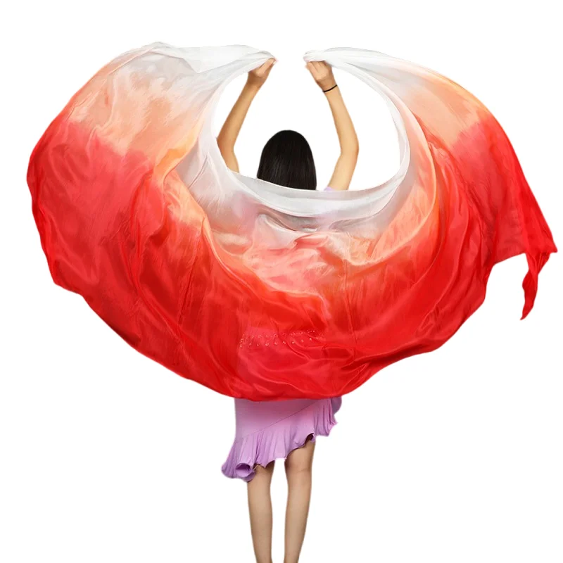 Belly Dance Silk Veils Oriental Dancer Hand Thrown Yarn Scarf Classical Props 2 Color Gradient Light Weight Hand Dye Costume