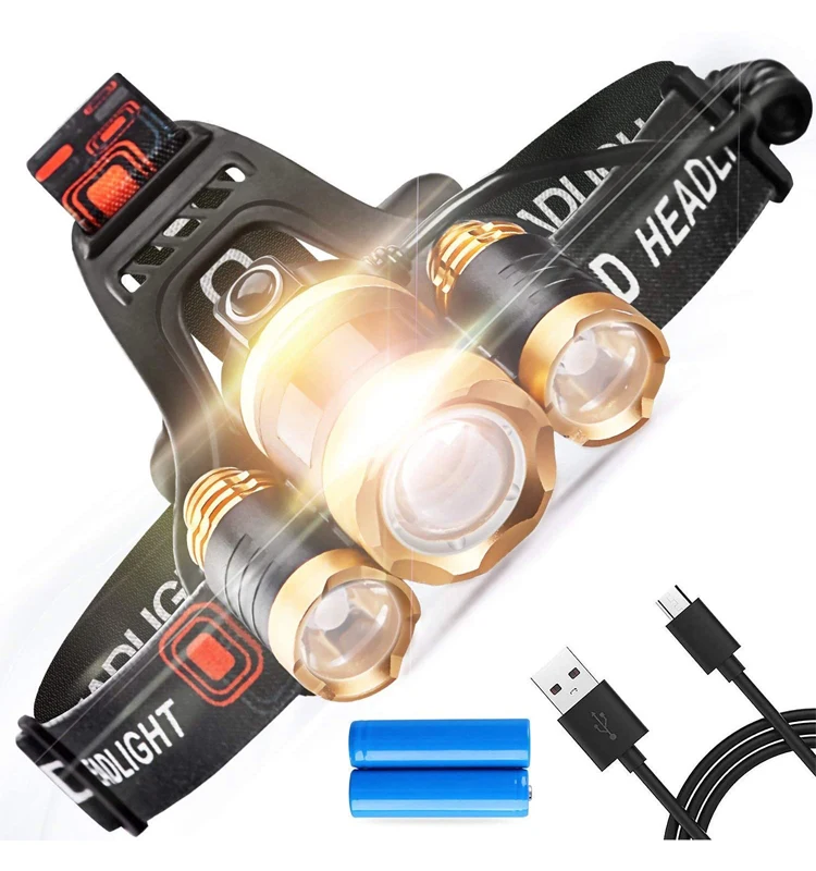 Wholesale Price 3 LED Outdoor Waterproof USB Rechargeable Camping Hiking Cycling Super Bright Lumen LED Headlamps