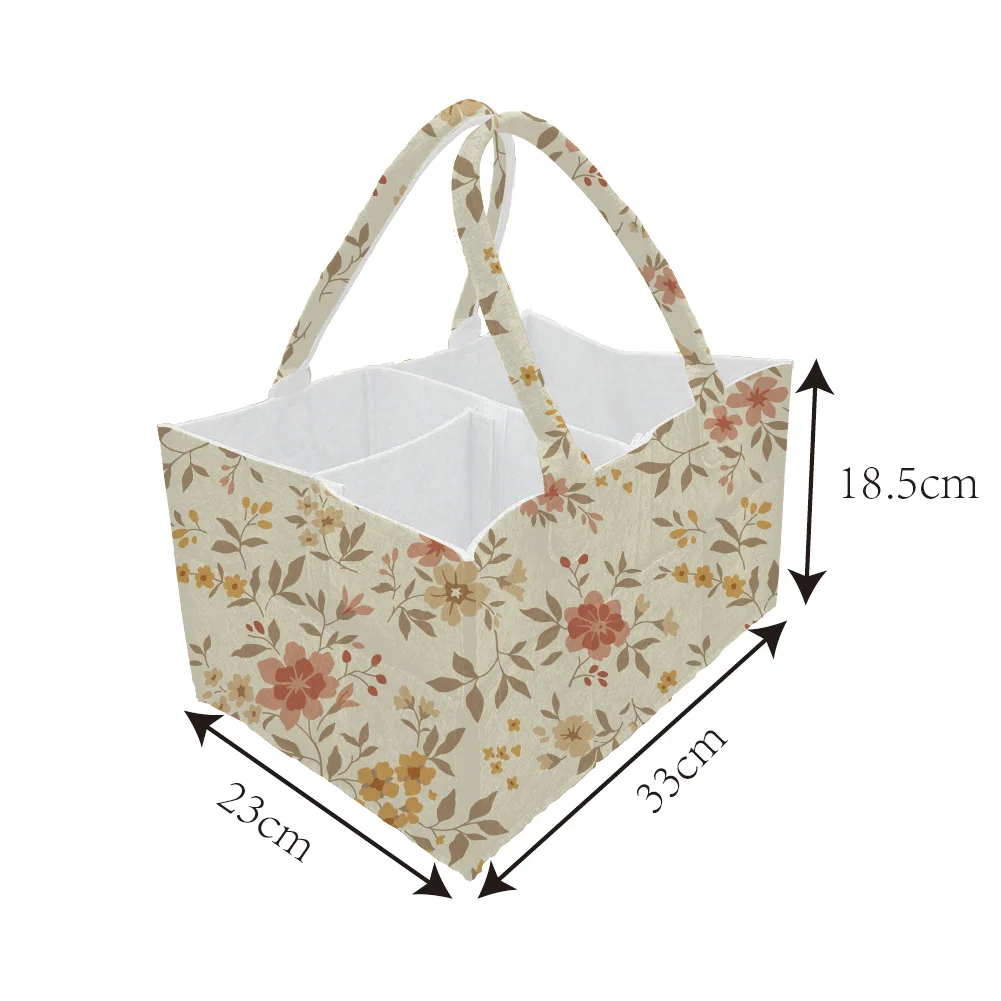 Mildream Baby Felt Nursery Organizer Basket Infant Diaper Bag with Handle Caddy Changing Nappy Storage Carrier Large Pocket