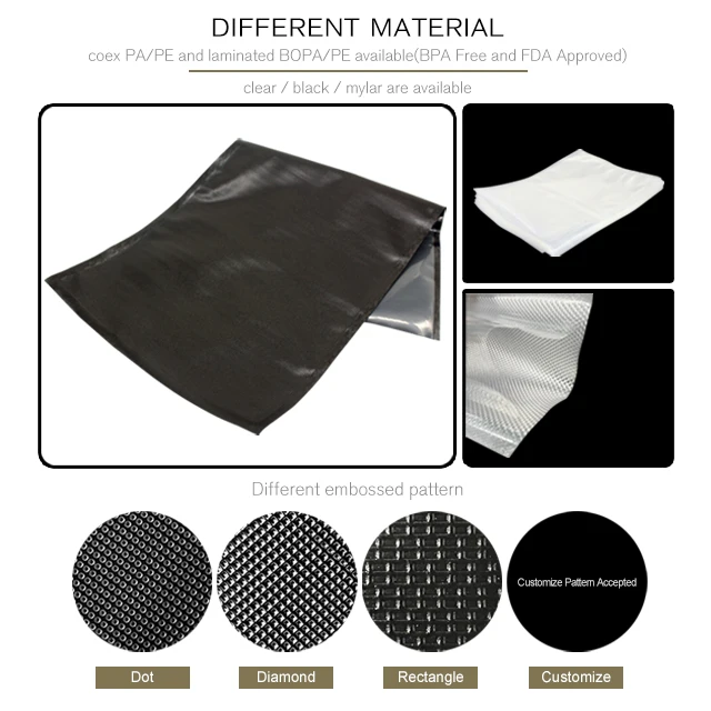 High Barrier Nylon Film embossed bag Vacuum Seal Bag Nylon Mesh Storage Bags Set