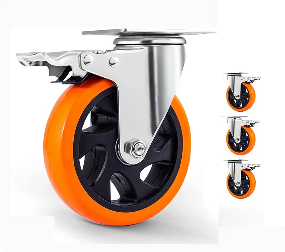 4 Inch Orange Blue Black Red Industrial Castor 100mm Rueda Giratoria PVC Swivel Trolley Heavy Duty Caster Wheels