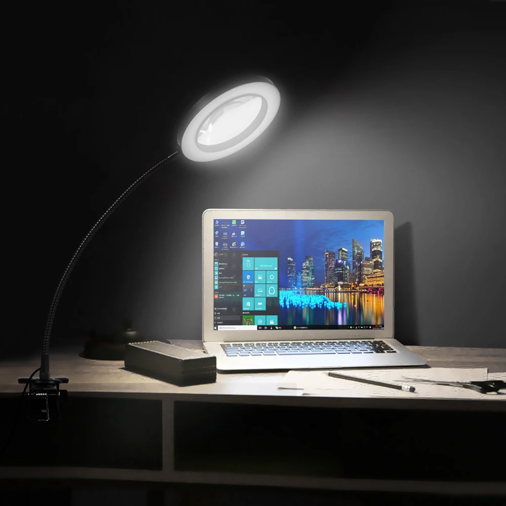 5X Illuminated Magnifier 3 Color Modes Stepless Dimmable Lighted Magnifier Flexible Gooseneck LED Desk Lamp  for Craft Reading