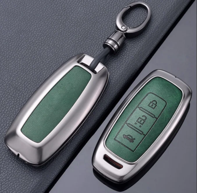 Fashion luxury metal zinc alloy leather car remote key cover case fob for nissan