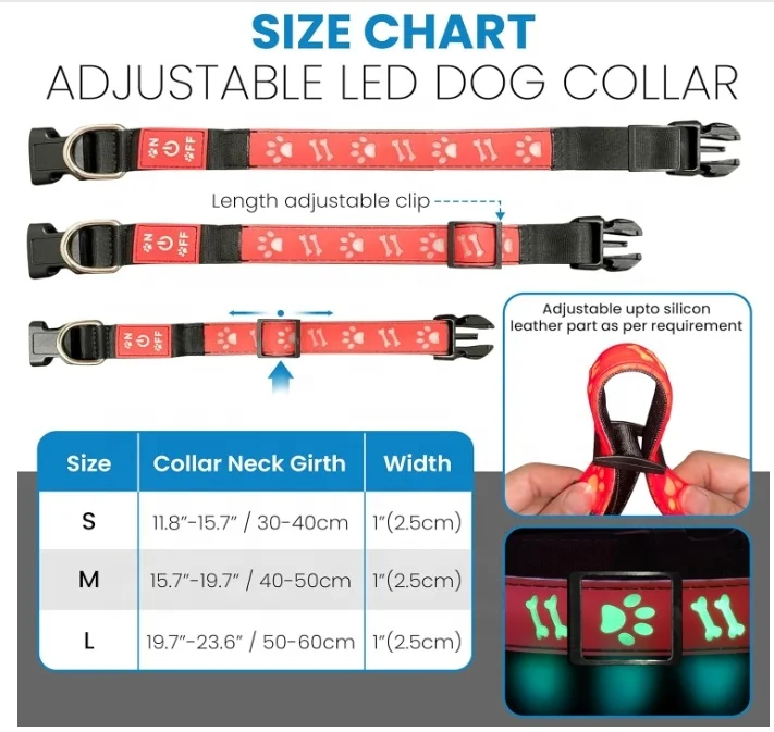 2024 waterproof LED Pet Collars Adjustable color LED Collars for Dogs Night Anti-Lost Dog Products Electronic Pet LED Dog Collar