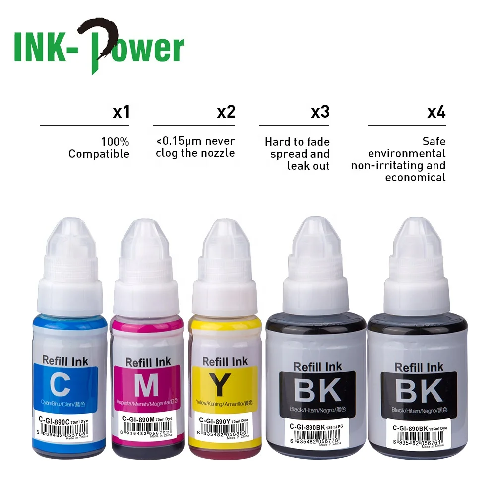 INK-мощность GI890 GI 890 GI-890 Премиум Универсальный цветный Совместимость объем бутылки на водной основе пополнения чернил для Canon