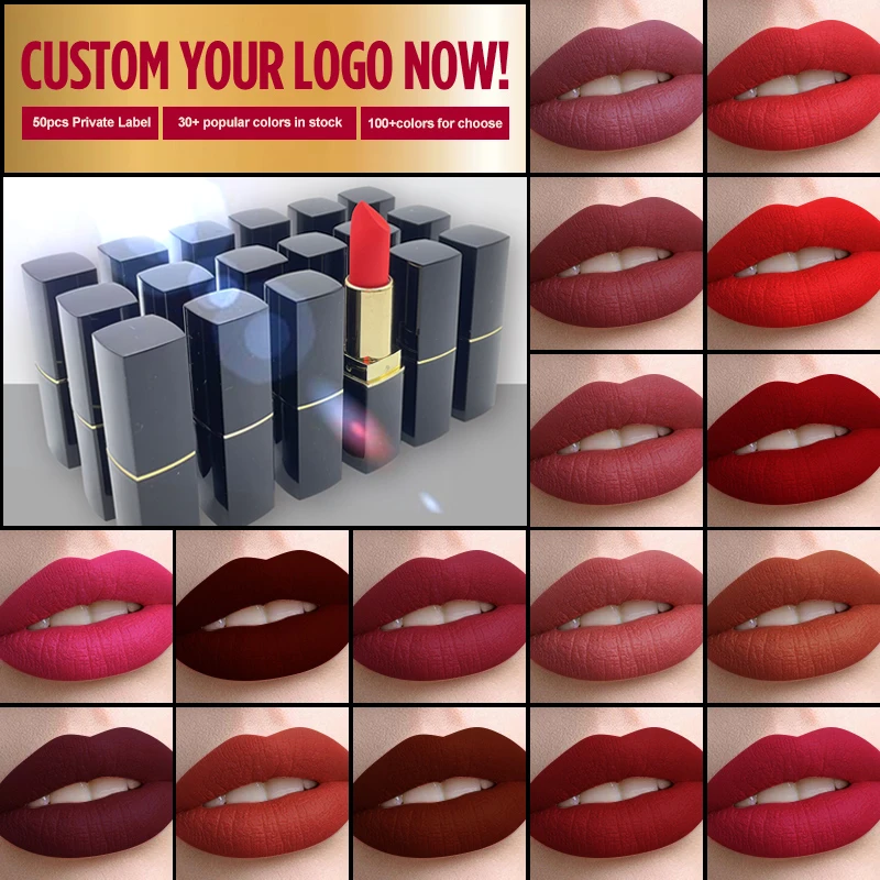Waterproof vegan make your own logo matte lipstick Vendor Private Label 50 colors Matte Lipstick