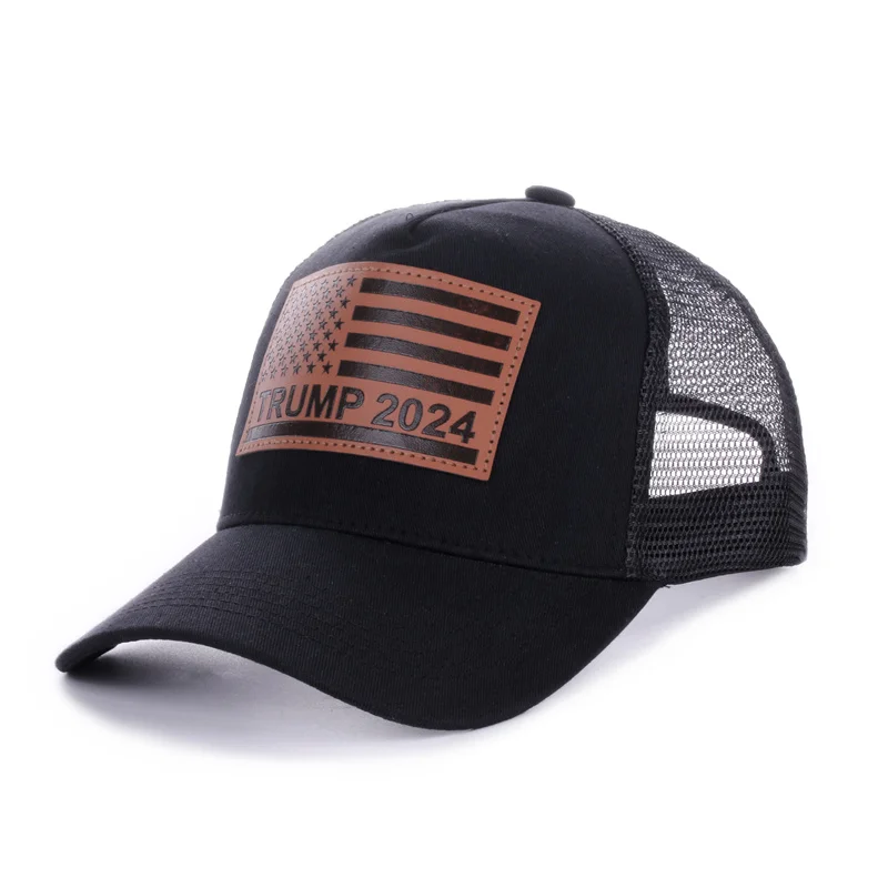 Wholesale American Flag Custom Logo Sport Dad Outdoor Baseball Cap PU Leather Patch with Adjustable Tape Truck Hat