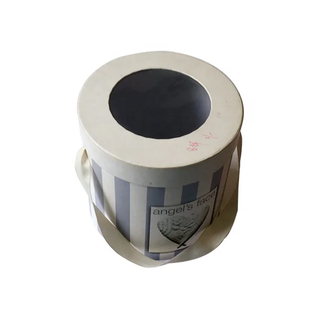 
Custom Marble Texture Printed Ribbon Handle Transparent Cardboard Round Gift Packaging Box 