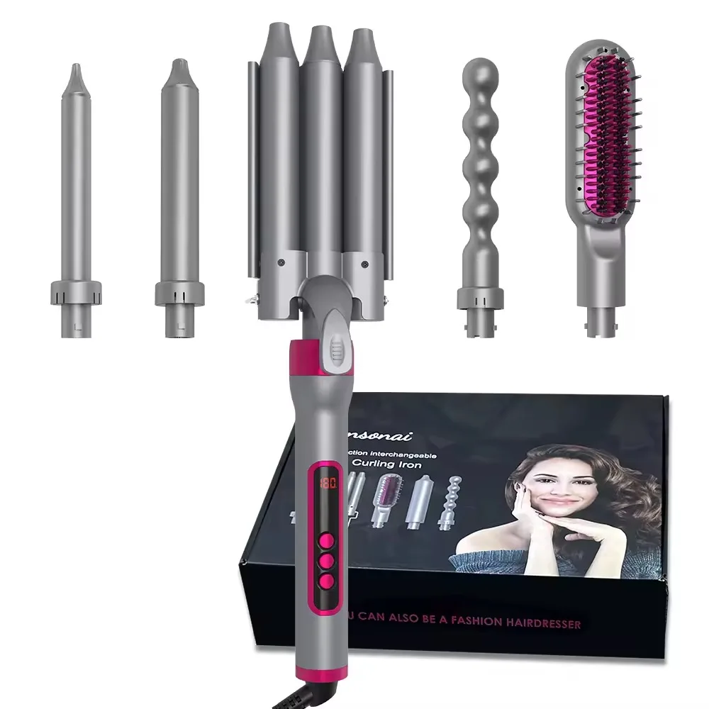 Professional Hait Curling Iron 5 in 1 Hair Styler Interchangeable Curling Wand Triple Barrel Curler Curling Iron Set